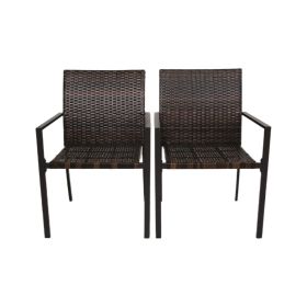 Outdoor Patio Furniture Set 2 Pieces Brown Wicker Chair Sets PE Rattan Patio Conversation Set Dining Chairs for All-Weather (Brown)