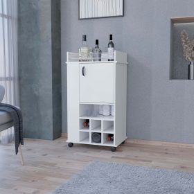 Allandale 1-Door Bar Cart with Wine Rack and Casters White