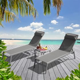 Patio Chaise Lounge Set (2022 New) -3 Pieces Aluminum Adjustable Pool Lounge Chairs Textilene Sunbathing Recliner with Headrest (Grey)