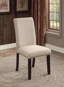 Transitional Modern Set of 2 Dining Chairs Beige Fabric Padded Upholstered Cushion Side Chairs Nailhead Trim Kitchen Dining Room