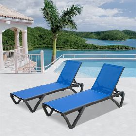 Patio Chaise Lounge Outdoor Aluminum Polypropylene Chair Poolside Sunbathing Chair with Adjustable Backrest for Beach,Yard,Balcony (Blue)