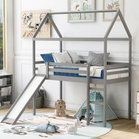 Twin Loft Bed with Slide; House Bed with Slide; Gray(OLD SKU :WF286245AAE)