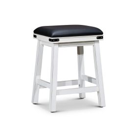 24" Counter Stool; Antique White Finish; Black Leather Seat