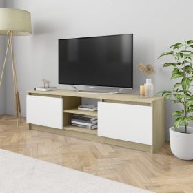 TV Cabinet White and Sonoma Oak 47.2"x11.8"x14" Engineered Wood